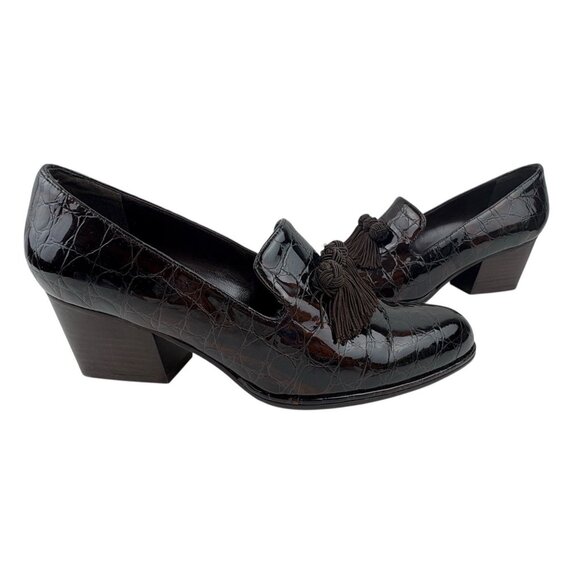 Stuart Weitzman Tasstahavit Bianco Shoe Women 5.5 Brown Patent Croc Quiet Luxury